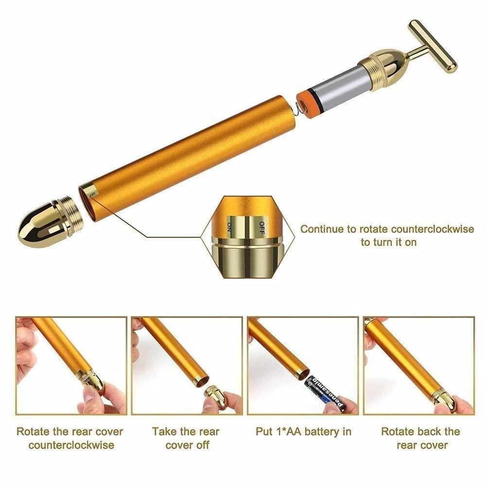 24K Gold Energy Beauty Bar Electric Facial Massage Roller 2e007i-my